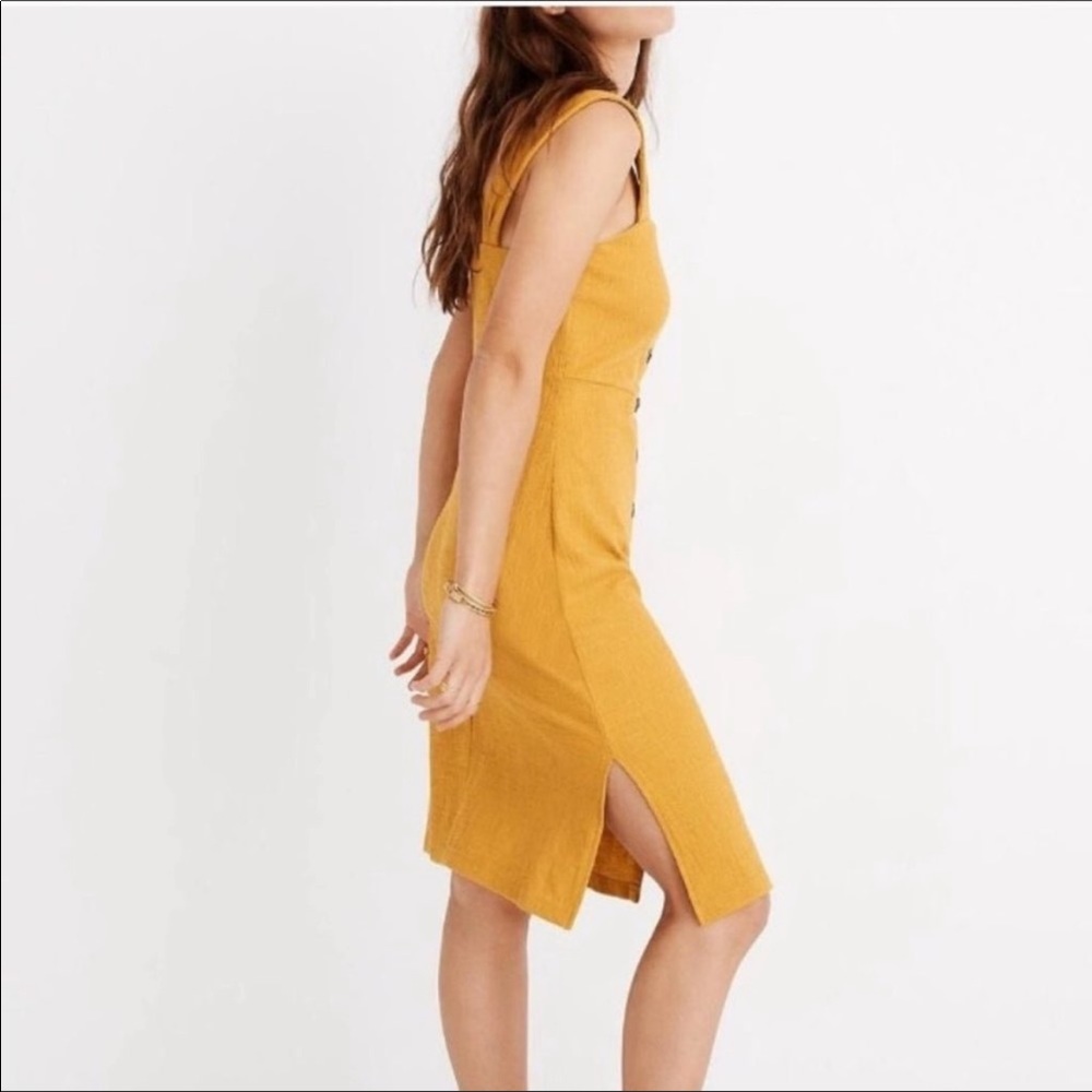MADEWELL Texture & Thread Button-Front Tank Dress Mustard yellow midi orange M - Picture 7 of 12